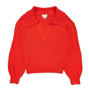 NEW Anthropologie Maeve V-Neck Polo Sweater Hot Lava French Girl Old Money Boho